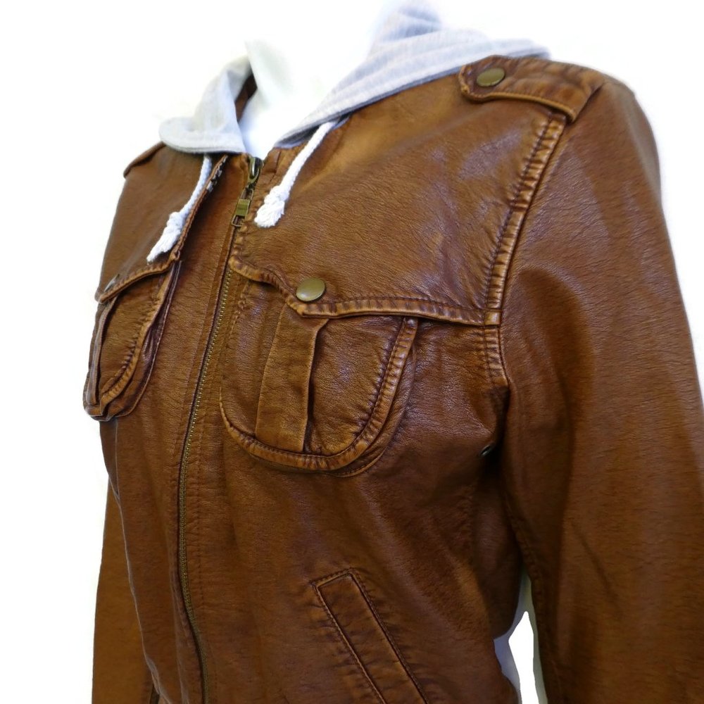 Kaitlyn Jacket Bomber Vegan Leather Vintage Style Cheeta Lining Jersey Hoodie S